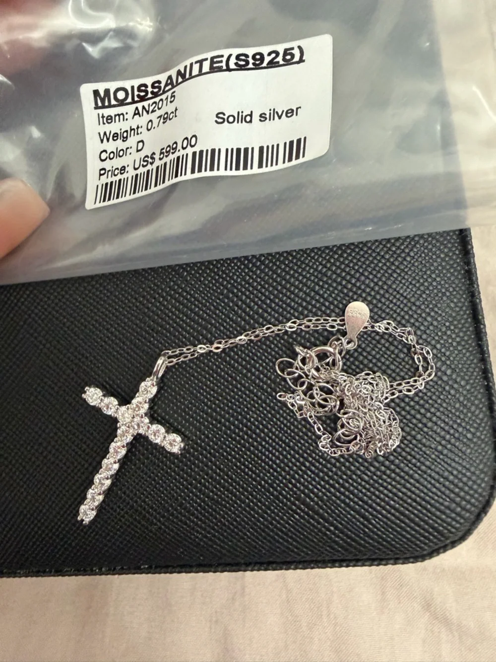 Moissanite (S925) Solid Silver Cross Pendant Necklace - Clear Sparkle